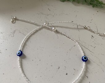 Beaded Choker Necklace - beaded jewellery - beaded choker - evil eye jewellery - pearl jewellery