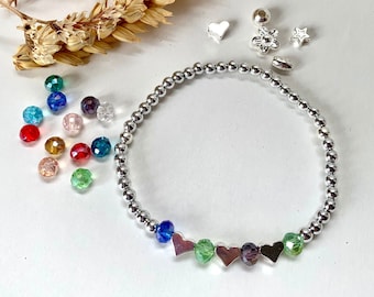 Pulseras familiares de piedra de nacimiento, pulsera de plata para ella, pulseras personalizadas hechas a mano, pulseras de piedra de nacimiento, regalos de mamá, cuentas plateadas