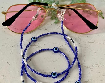 Beaded evil eye Sunglasses Chain - Sunglasses chains - beaded jewellery - summer jewellery - beaded chains - summer jewellery