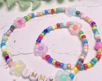 Collar de flores, regalos para niñas, joyas con nombre, collar con nombres, joyas con cuentas, collar con cuentas, joyas personalizadas, regalos para niños,