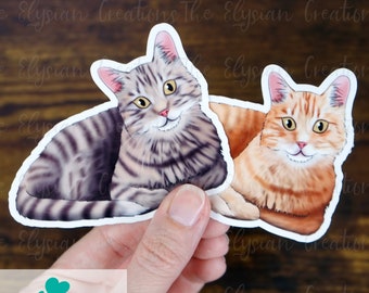 Tabby Cat Sticker, Water Proof Sticker, Grey Tabby Cat Sticker, Water Bottle Sticker, Orange Tabby Cat Sticker