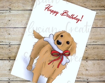 Custom Golden Retriever Birthday Card, Dog Lover Card, Personalized Card Message