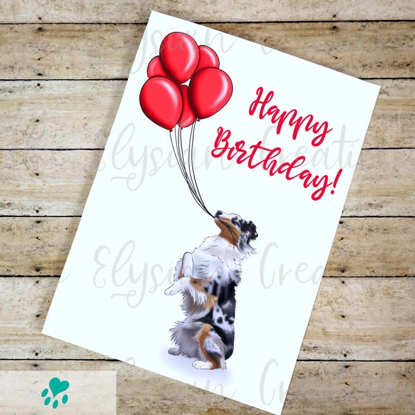 Custom Australian Shepherd Birthday Card, Blue merle Aussie Dog, Birthday Card Set, Personalized Card Message