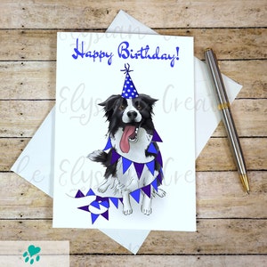 Custom Border Collie Birthday Card, Funny Dog Birthday Card, Personalized Card Message