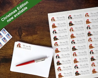 Custom King Charles Cavalier Return Address Labels, Christmas Return address Labels, Personalized Address Sticker Labels, Blenheim, Ruby