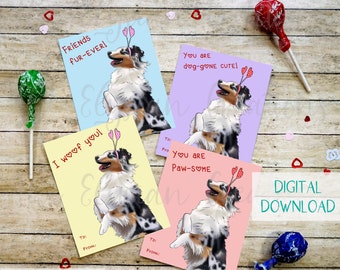 Australian Shepherd Kids Valentines, Instant Download, Dog Valentine, School Valentines, Aussie Kids Valentines