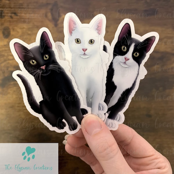 Cat Sticker, Water Proof Sticker, Cat Sticker, Water Bottle Sticker, Black Cat, White Cat, Tuxedo Cat, Black and White Cat