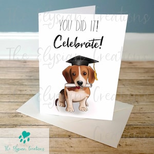 Beagle Graduation Card 5x7, Puppy Congratulations Card, College Grad Card