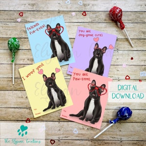 Französische Bulldogge Kinder Valentines, Sofort Download, druckbar, Hund Valentinstag, Schule Valentines, Grundschule Valentines, Frenchie