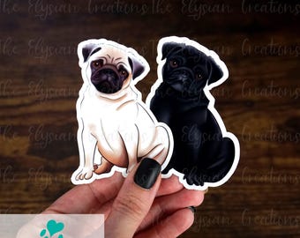 Pug Sticker, Water Proof Sticker, Dog Sticker, Cute Water Bottle Sticker, Cute Fawn Pug Sticker, Black Pug