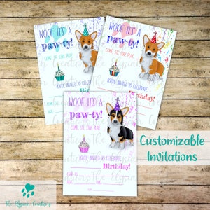 Corgi Kids Party Invitations Lot de 10 ou 20, Invitations de fête, Cartes sur le thème de fête d'anniversaire de chien, Invitations d'anniversaire, Welsh Corgi