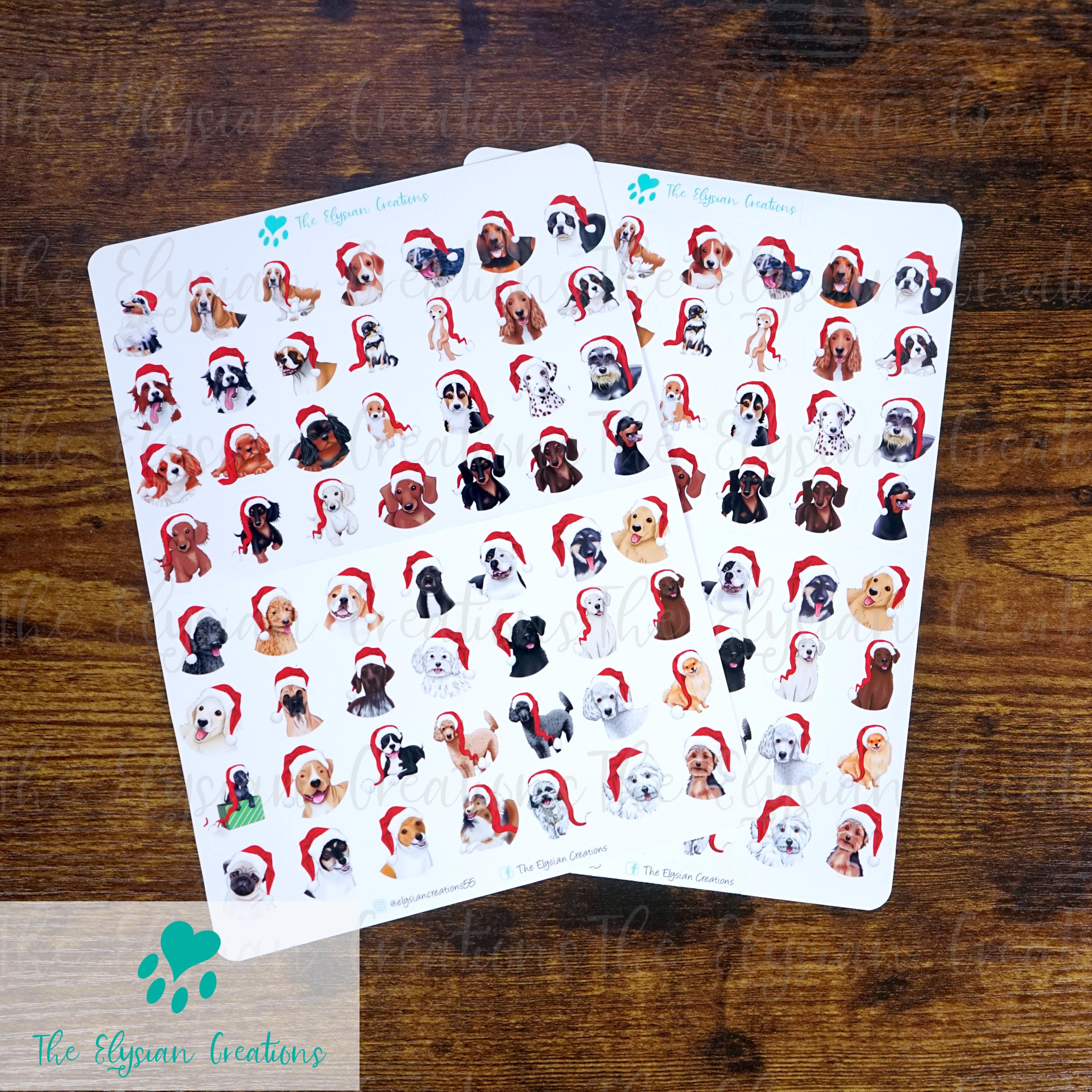 56 Christmas Dog Stickers, Cute Dog Sticker Sheet, Small Round