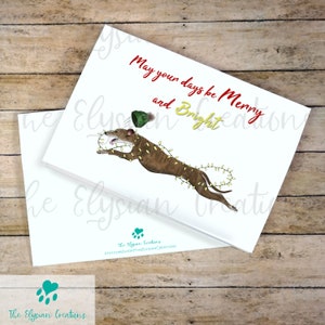 Carte de Noël Greyhound, Que vos journées soient joyeuses et lumineuses, Joyeux Noël, Lumières de Noël, Carte de Noël drôle de chien, Bringé Greyhound