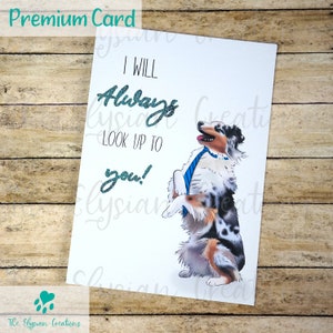 Carte de fête des pères de berger australien, carte de fête des pères Blue Merle Aussie, carte de fête des pères drôle, carte de fête des pères chien mignon