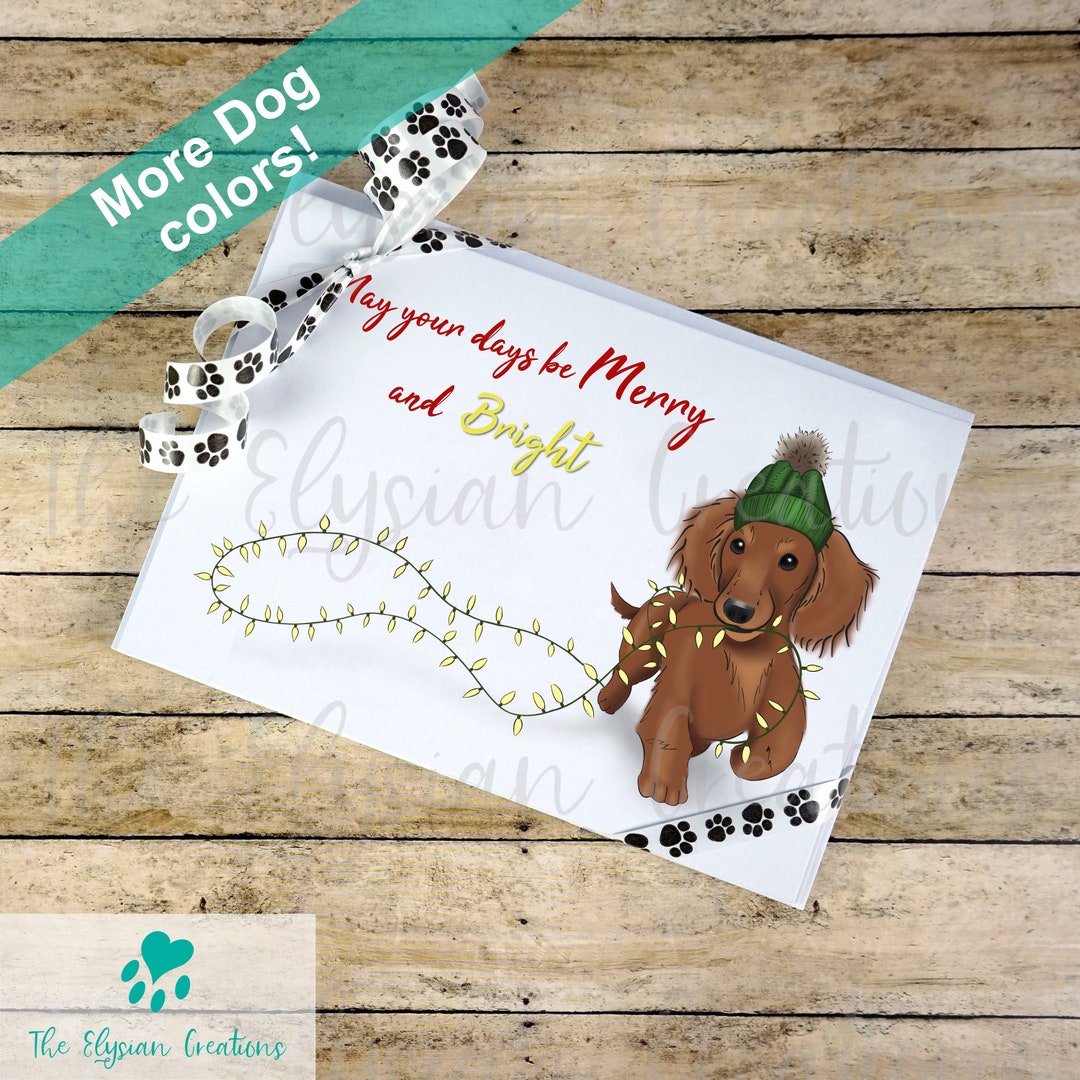 Longhair Dachshund Christmas Card Set, Wiener Dog, Merry Christmas Card