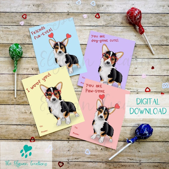 Tricolor Corgi Kids Valentines Printable Valentine Dog | Etsy
