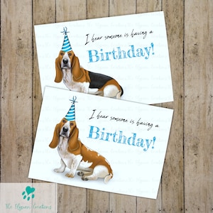 Carte d'anniversaire Basset Hound, J'entends que quelqu'un fête son anniversaire, carte d'amoureux des chiens, Lyman Basset, message de carte personnalisé, carte personnalisée