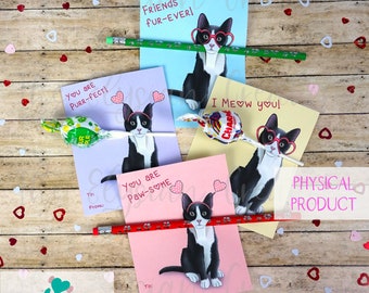 Tuxedo Cat Kids Valentines, Cute Cat Valentine, Class Room Valentines, Elementary School Valentines, Valentine's Day gifts, Kitten, Kitty