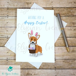 Carte de Joyeuses Pâques, carte de Pâques Corgi, carte de Pâques chien, carte de Pâques religieuse, jolie carte Joyeuses Pâques, Corgi rouge et carte Corgi tricolore