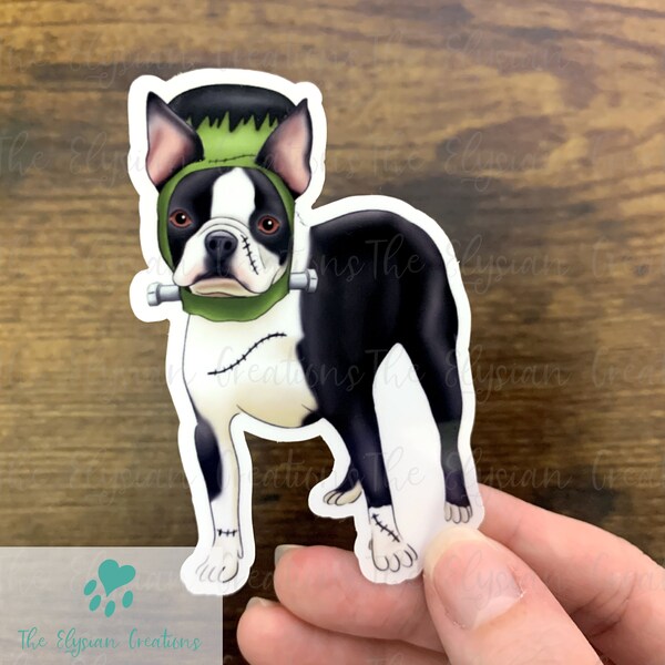 Frankenstein Boston Terrier Sticker, Water Proof Sticker, Dog Sticker, Water Bottle Sticker, Halloween Sticker