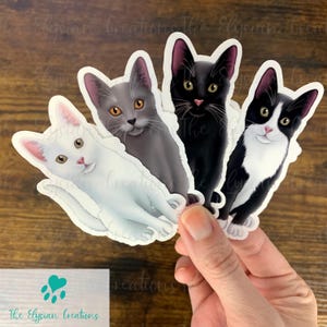 Cat Sticker, Water Proof Sticker, Cat Sticker, Water Bottle Sticker, Black Cat, White Cat, Tuxedo Cat, Black, White Cat and Gray Cat