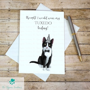 Carte d'anniversaire personnalisée chat smoking, carte pour amoureux des chats, message de carte personnalisé, carte drôle de chat smoking
