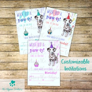 Invitations de fête d'anniversaire pour enfants dalmatiens - personnalisées ou remplies dans le style vierge, invitations de fête personnalisées