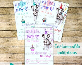Dalmatian Kids Birthday Party Invitations - Personalized or Fill in the Blank Style, Custom Party Invitations
