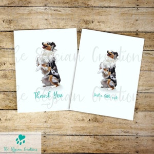 8 Aussie Note Card Set, Thank you card Set, Blank Card Set, Dog Thank you cards, Cute Graduation Thank you Cards, Australian Shepherd