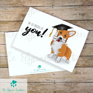 Corgi Graduation Card 5x7, Félicitations Card, College Grad Card, Tricolor Corgi Congrats Card