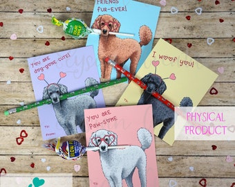 Poodle Variety Kids Valentines, Brown, Black White and Gray Standard Poodle Valentines, Class Room Valentines, Elementary School Valentines