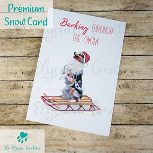 Carte de Noël en traîneau de berger australien, carte de Noël faite à la main, carte de neige, carte de vacances, Aussie