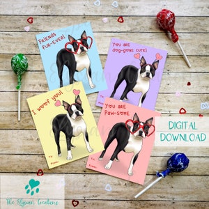 Boston Terrier Kids Valentines, Instant Download, Printable, Dog Valentine, School Valentines, Elementary School Valentines, Cute Dog