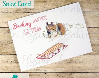 Sheltie Sled Christmas Card, Hand Made Christmas Card, Snow Card, Holiday Card, Funny Christmas Card, Shetland Sheepdog