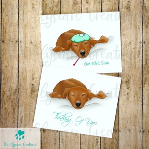 8 Puppy Get Well Soon Card Set, Sick Card Set, Thinking of You Cards, Dog Get Well Cards, Cute Dachshund Cards, Golden Retriever Cards