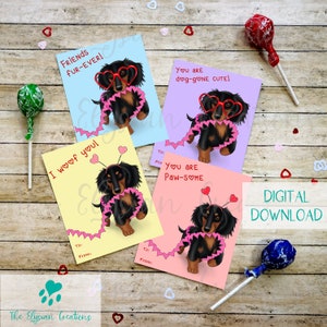 Langhaar Dackel Schwarz Und Tan Kinder Valentines, Printable Download, Schule Valentinstag, Weenie Hund Valentinstag