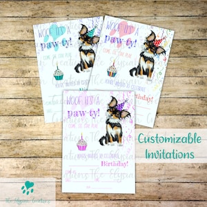 Invitations de fête d'anniversaire pour enfants Chihuahua à cheveux longs - personnalisées ou à remplir dans le style vierge, invitations de fête personnalisées