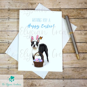 Carte de Joyeuses Pâques, carte de Pâques Boston Terrier, carte de Pâques chien, carte de Pâques religieux, jolie carte de Joyeuses Pâques, carte Boston Terrier