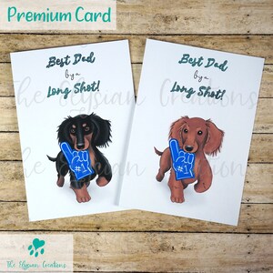 Carte de fête des pères teckel poil long, carte de fête des pères chien, carte drôle de fête des pères, Doxie, carte de chien Weenie, teckel brun, noir et feu