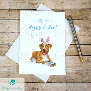 Carte de Pâques joyeuses, Carte de Pit Bull, Carte de Pâques pour chien mignon, Carte de Pâques religieuse, Carte de Pâques joyeuse mignonne