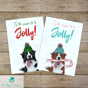Carte de Noël Border Collie, Tis The Season To Be Jolly, Candy Pastel Colors, Carte de Noël moderne, Brown Collie, Black Border Collie