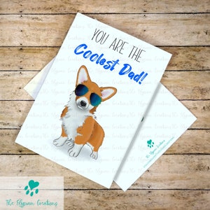 Carte de fête des pères Corgi avec lunettes de soleil, papa le plus cool, carte de fête des pères chien, carte de fête des pères drôle