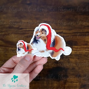 Sheltie Christmas Sticker, Water Proof Sticker, Dog Sticker, Cute Water Bottle Sticker, Shetland Sheepdog Sticker