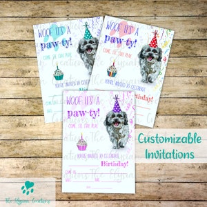 Invitations de fête d'anniversaire pour enfants Shih Tzu - personnalisées ou remplies dans le style vierge, invitations de fête personnalisées
