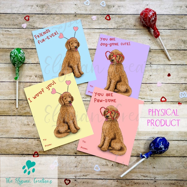 Golden Doodle Kids Valentines, Dog Valentine, Class Room Valentines, Elementary School Valentines, Valentine's Day gifts