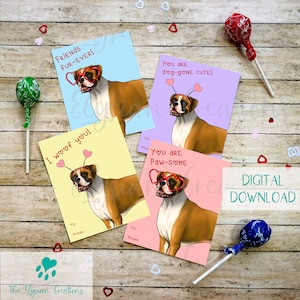 Boxer Kids Valentines, Instant Download, Printable, Dog Valentine, School Valentines, Elementary School Valentines, Cute Dog