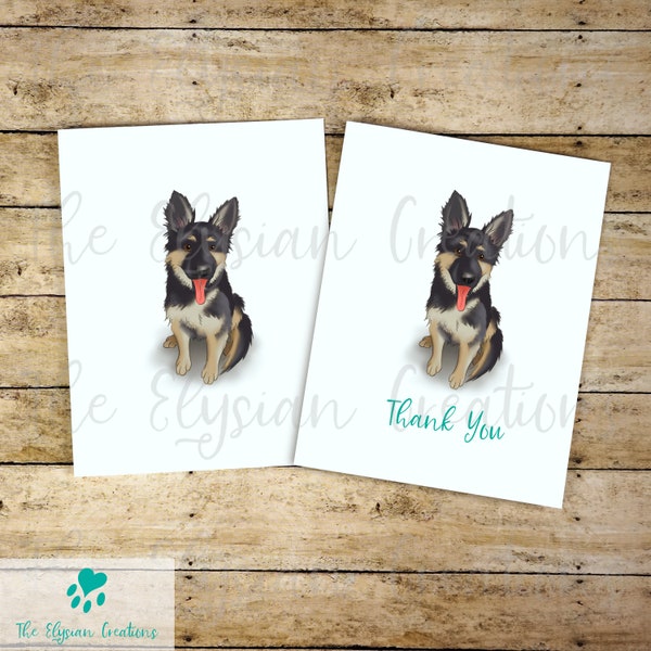 8 German Shepherd Note Card Set, Thank you card Set, Blank Card Set, Dog Thank you cards, Cute Graduation Thank you Cards