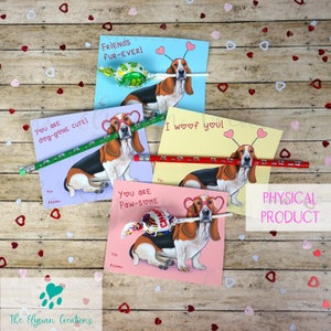 Basset Hound Kids Valentines, Tricolor Basset, Dog Valentine, Class Room Valentines, Elementary School Valentines, Valentine's Day gifts