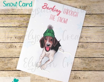 Beagle Dog Christmas Card, Hand Made Christmas Card, Snow Card, Holiday Card, Funny Christmas Card