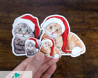 Tabby Cat Christmas Sticker, Water Proof Sticker, Grey Tabby Cat Sticker, Water Bottle Sticker, Orange Tabby Cat Sticker